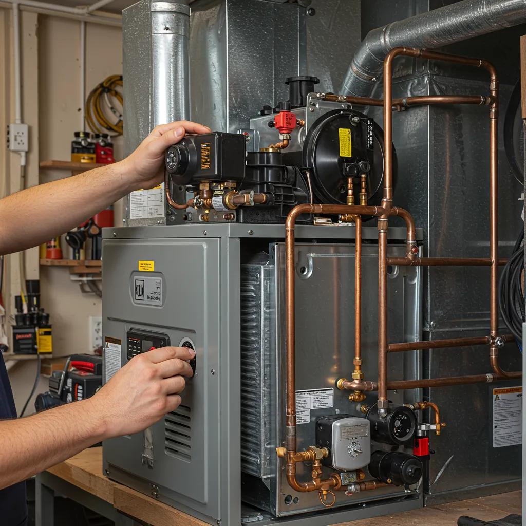 A technician fine-tuning furnace settings for peak energy efficiency