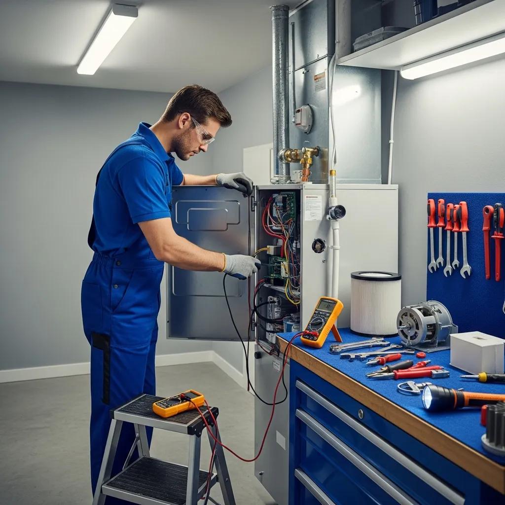 Furnace Repair vs Replacement: Make the Right HVAC Decision 1 H.I. Mechanical technician repairing a furnace component — on the job in Victoria